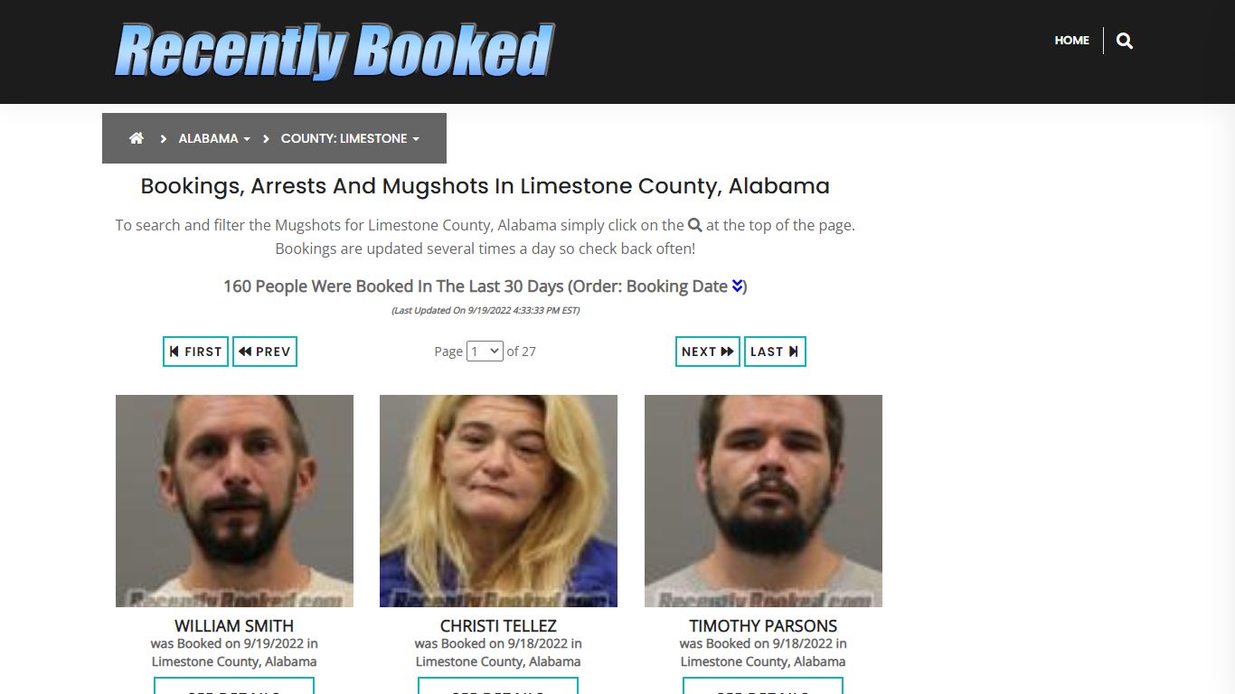 Bookings, Arrests and Mugshots in Limestone County, Alabama